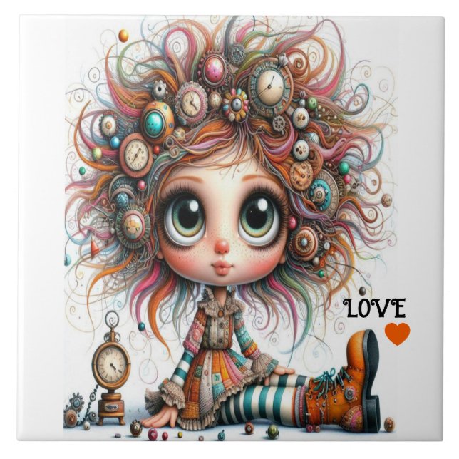 Quirky Steampunk Girl LOVE Ceramic Tile (Front)