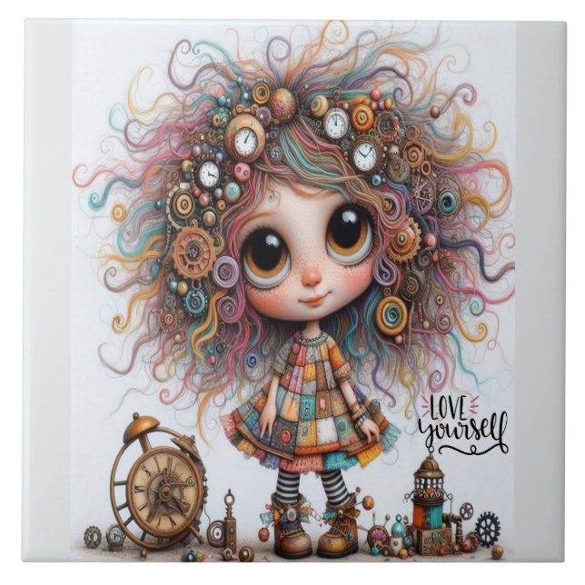 Quirky Steampunk Girl Love Ceramic Tile (Front)