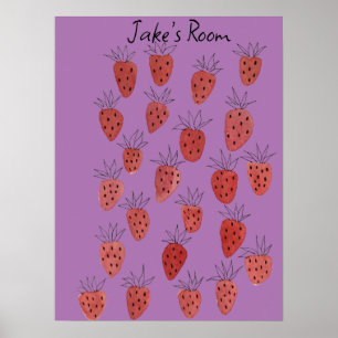 Quirky Strawberry Pattern Poster