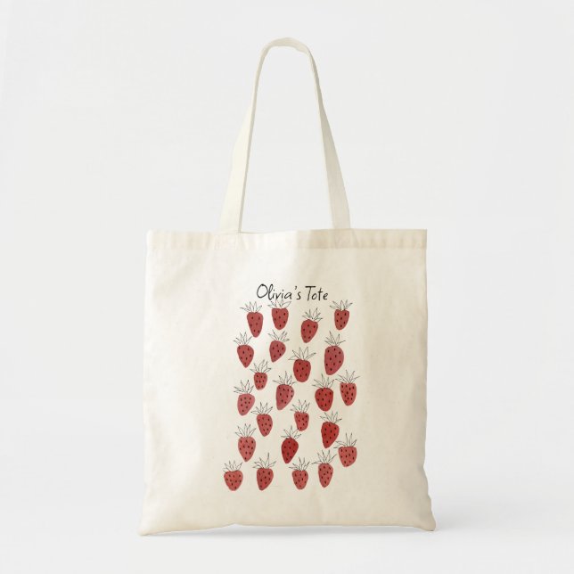 Quirky Strawberry Pattern Tote Bag (Front)