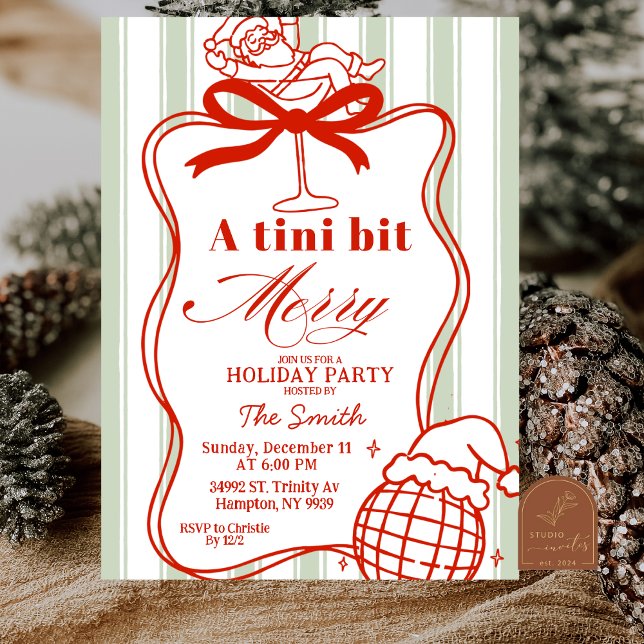 Quirky Stripes Holiday Martini Invitation (Creator Uploaded)