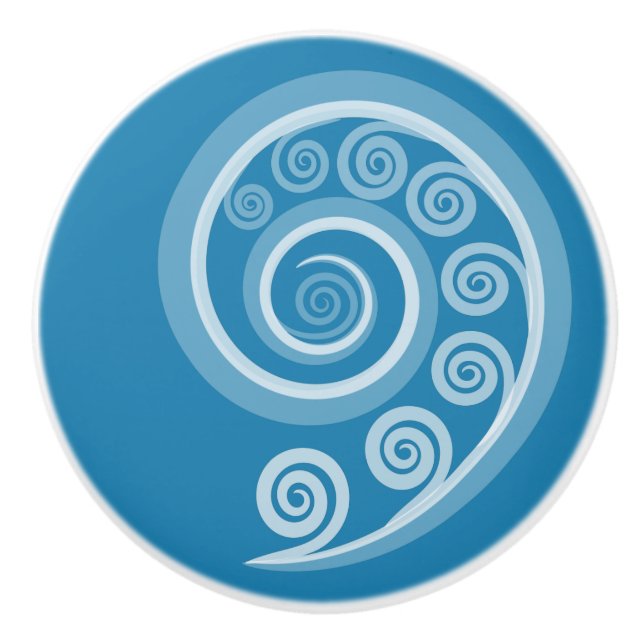 Quirky Summer-Blue Curls & Swirls Ceramic Knob (Front)