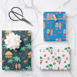 Quirky Summer Hippo Beach Surf Theme Wrapping Paper Sheet