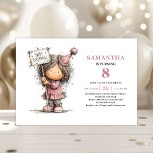 Quirky Teen Girl 10th Birthday Invite Pink Card