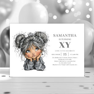 Quirky Teenager Girl Black Gold Birthday Party  Invitation