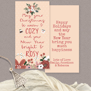 Quirky Text Florals Cosy Christmas Rosy New Year Holiday Card