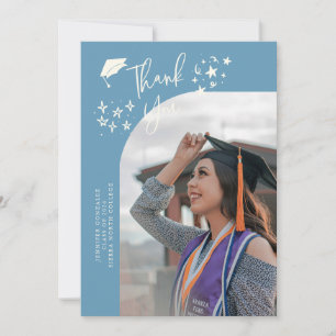 Quirky Thank You Stars Denim Blue Graduate Photo Announcement