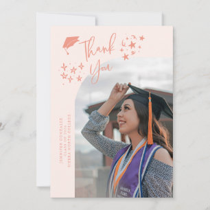 Quirky Thank You Stars Peach Graduate Photo Announcement
