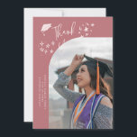 Quirky Thank You Stars Pink Graduate Photo Announcement<br><div class="desc">Quirky and whimsical graduation announcement photo card featuring a curved photo on the front and 1 on the back. The text says "Thank You" with hand drawn stars and a graduation cap. Add the graduate's name,  information,  and message to personalize this card. Pink background.</div>