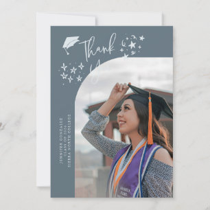Quirky Thank You Stars Slate Blue Graduate Photo Announcement