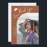 Quirky Thank You Stars Terracotta Graduate Photo Announcement<br><div class="desc">Quirky and whimsical graduation announcement photo card featuring a curved photo on the front and 1 on the back. The text says "Thank You" with hand drawn stars and a graduation cap. Add the graduate's name,  information,  and message to personalize this card. Terracotta background.</div>