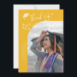 Quirky Thank You Stars Yellow Graduate Photo Announcement<br><div class="desc">Quirky and whimsical graduation announcement photo card featuring a curved photo on the front and 1 on the back. The text says "Thank You" with hand drawn stars and a graduation cap. Add the graduate's name,  information,  and message to personalize this card. Yellow background.</div>