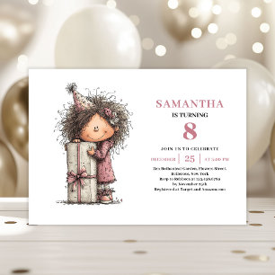 Quirky Toddler Girl 8th Birthday Invite Pink