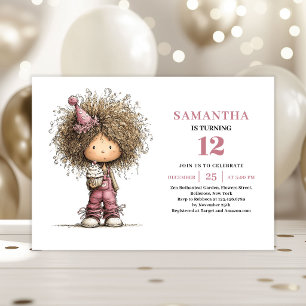 Quirky Toddler Girl Birthday Invite Dusty Pink 