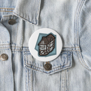 Quirky Tudor House Mediaeval Architecture 7.5 Cm Round Badge