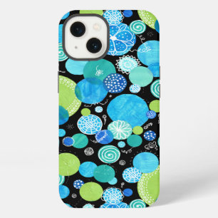 Quirky Turquoise Blue Neon Green Emerald Pattern iPhone 13 Case