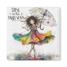 Quirky Umbrella Girl Dare To Be Magnet