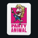 Quirky Unicorn 80s Glam Metal Party Animal Cartoon Magnet<br><div class="desc">A quirky unicorn 80s rock guitarist on a flexible magnet. Edit the design to tweak the "PARTY ANIMAL" text and create a unique, customised gift. Featuring my original, alternative artwork of a glam metal unicorn, accessorised to the max with sparkling blue star guitar, zebra print leggings and big jewellery. If...</div>