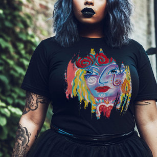 Quirky Unique Face Mexican Folk Art Inspired Cool Plus Size T-Shirt