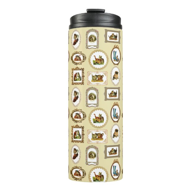 Quirky Vintage Framed Cats Pattern Thermal Tumbler (Front)
