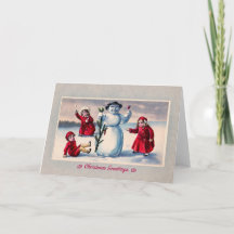 Quirky Vintage Snowman Toast Christmas Greetings