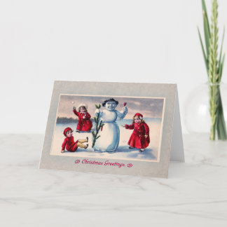 Quirky Vintage Snowman Toast Christmas Greetings Holiday Card