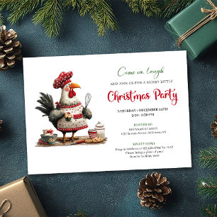 Quirky Watercolor Chicken Festive Holiday Invite