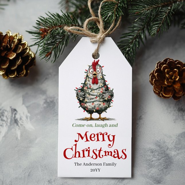 Quirky Watercolor Chickens Christmas Labels (Quirky Watercolor Chickens Christmas Label)