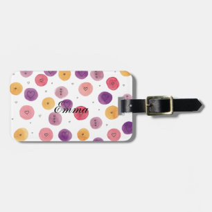 Quirky Watercolor Hearts Luggage Tag