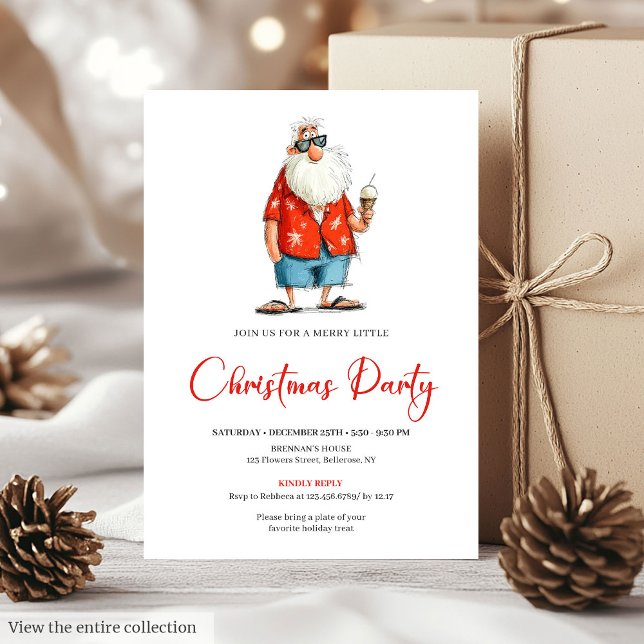 Quirky Watercolor Santa Funny Christmas Invitation (Quirky Watercolor Santa Funny Christmas Invitation)