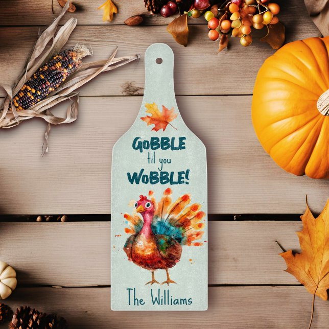 Quirky Watercolor Turkey Sage Green Cutting Board (sage green gobble til you wobble quirky turkey cutting board
)