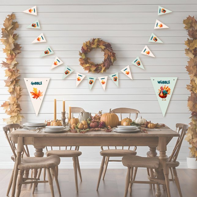 Quirky Watercolor Turkey Thanksgiving Bunting (
Gobble til you Wobble, quirky, watercolor turkey bunting for party decor)