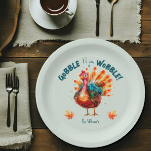 Quirky Watercolor Turkey Thanksgiving Paper Plate