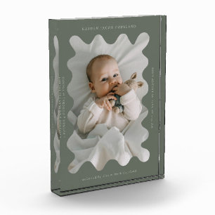 Quirky Wavy Frame Newborn Keepsake Green Photo Block