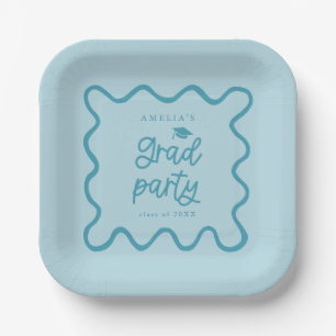 Quirky Wavy Line Blue Grad Party Paper Plate