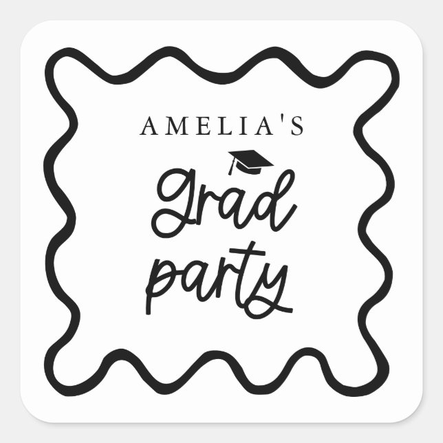 Quirky Wavy Line Grad Party Favour Square Sticker (Front)