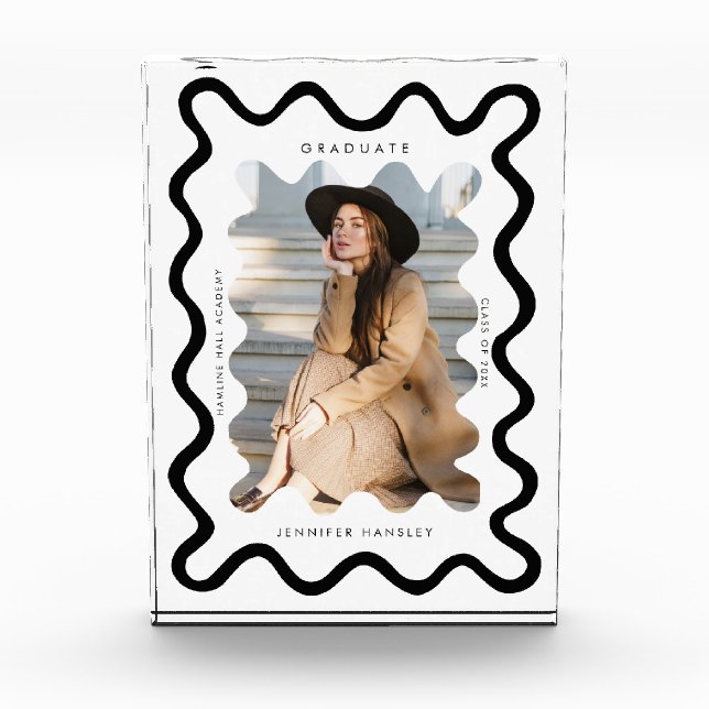 Quirky Wavy Line Graduate Keepsake Photo Block (Front)