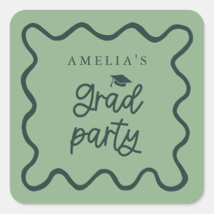 Quirky Wavy Line Green Grad Party Favour Square Sticker