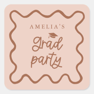 Quirky Wavy Line Terracotta Grad Party Favour Square Sticker