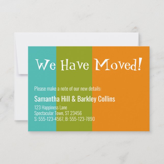 Quirky "We Have Moved" Colourful New Address Card (Front)