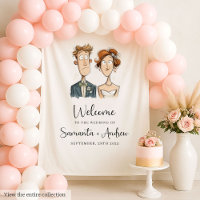 Quirky Wedding Backdrop Watercolor Bride and Groom
