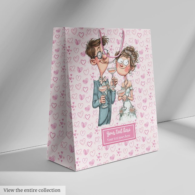 Quirky Wedding Gift Bag Cartoon Newlyweds Humour (Quirky Wedding Gift Bag Cartoon Newlyweds Humor)