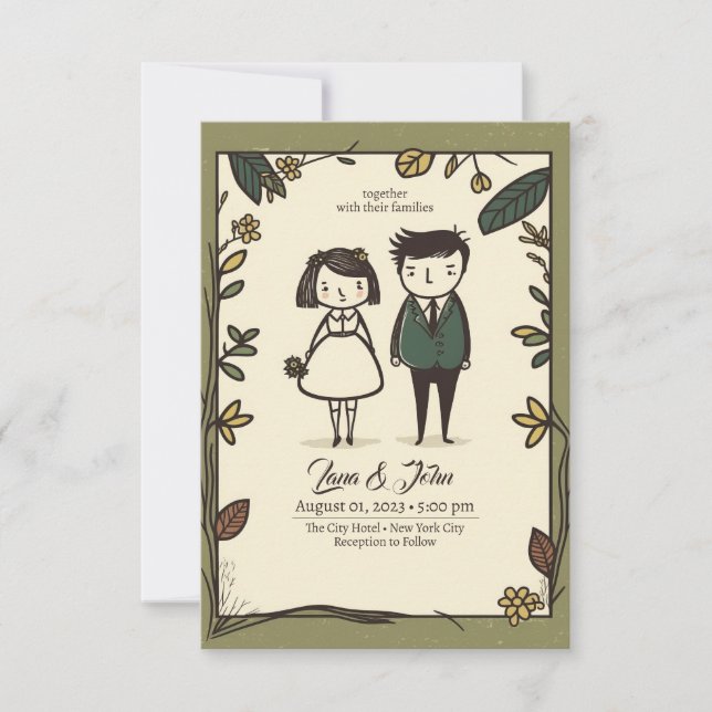 Quirky wedding invites, wedding invitations (Front)