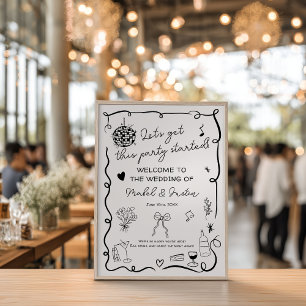 Quirky whimsical black casual Wedding Welcome Poster
