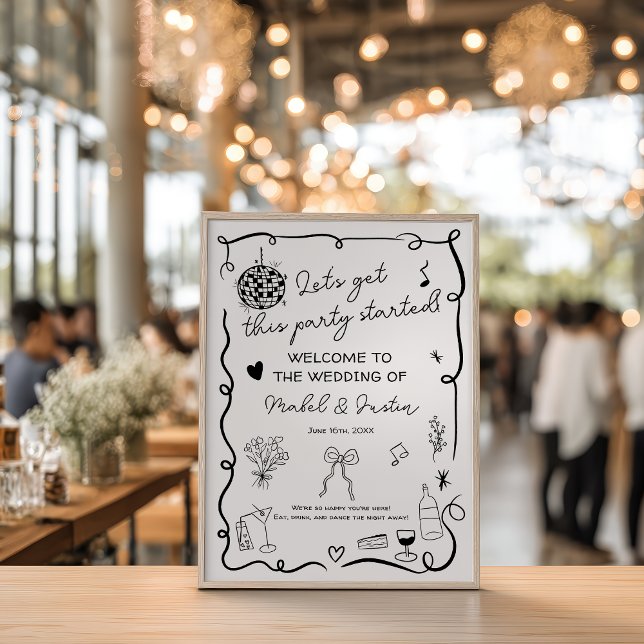 Quirky whimsical black casual Wedding Welcome Poster (Quirky whimsical black casual Wedding Welcome Poster)