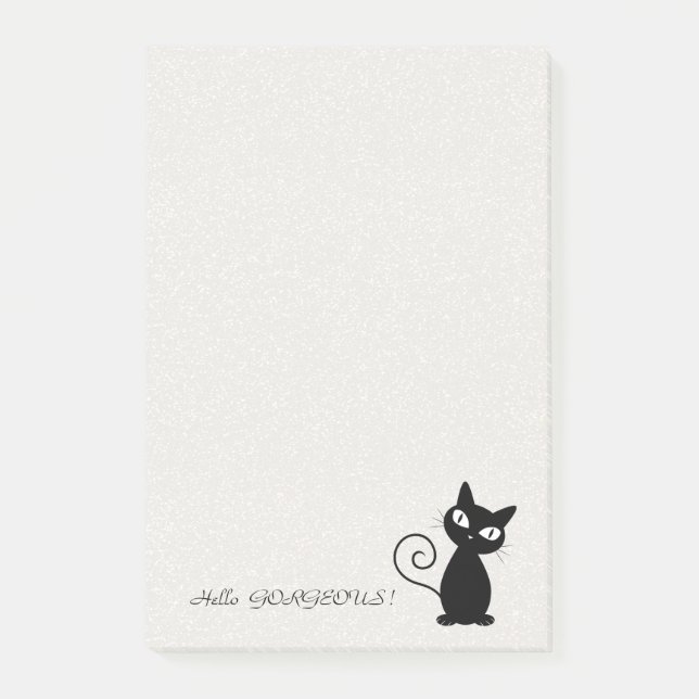Quirky Whimsical Black Cat Glittery-Hello Gorgeous Post-it Notes (Front)