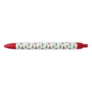 Quirky Whimsical Decorated Christmas Trees Doodles Black Ink Pen