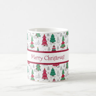 Quirky Whimsical Decorated Christmas Trees Doodles Coffee Mug