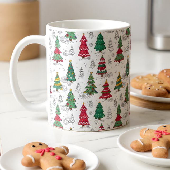 Quirky Whimsical Decorated Christmas Trees Doodles Coffee Mug (Creator Uploaded)