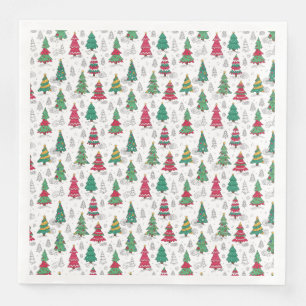 Quirky Whimsical Decorated Christmas Trees Doodles Napkin
